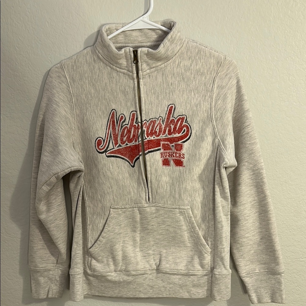 Gray and Red Cowl Neck Sweater with Logo